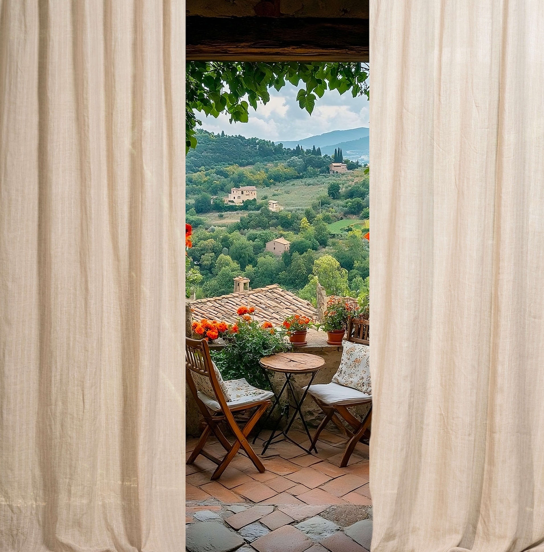 Linen Curtains-Natural-White Stripes