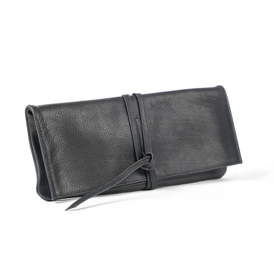 Leather -Tie Clutch-Black