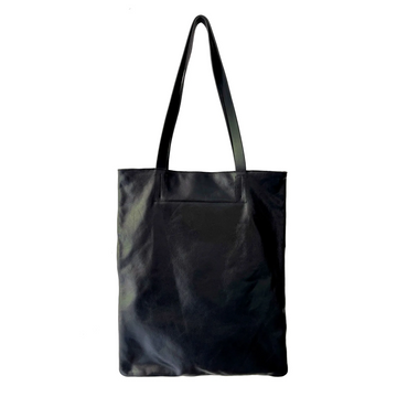 Leather Flat Tote-Black