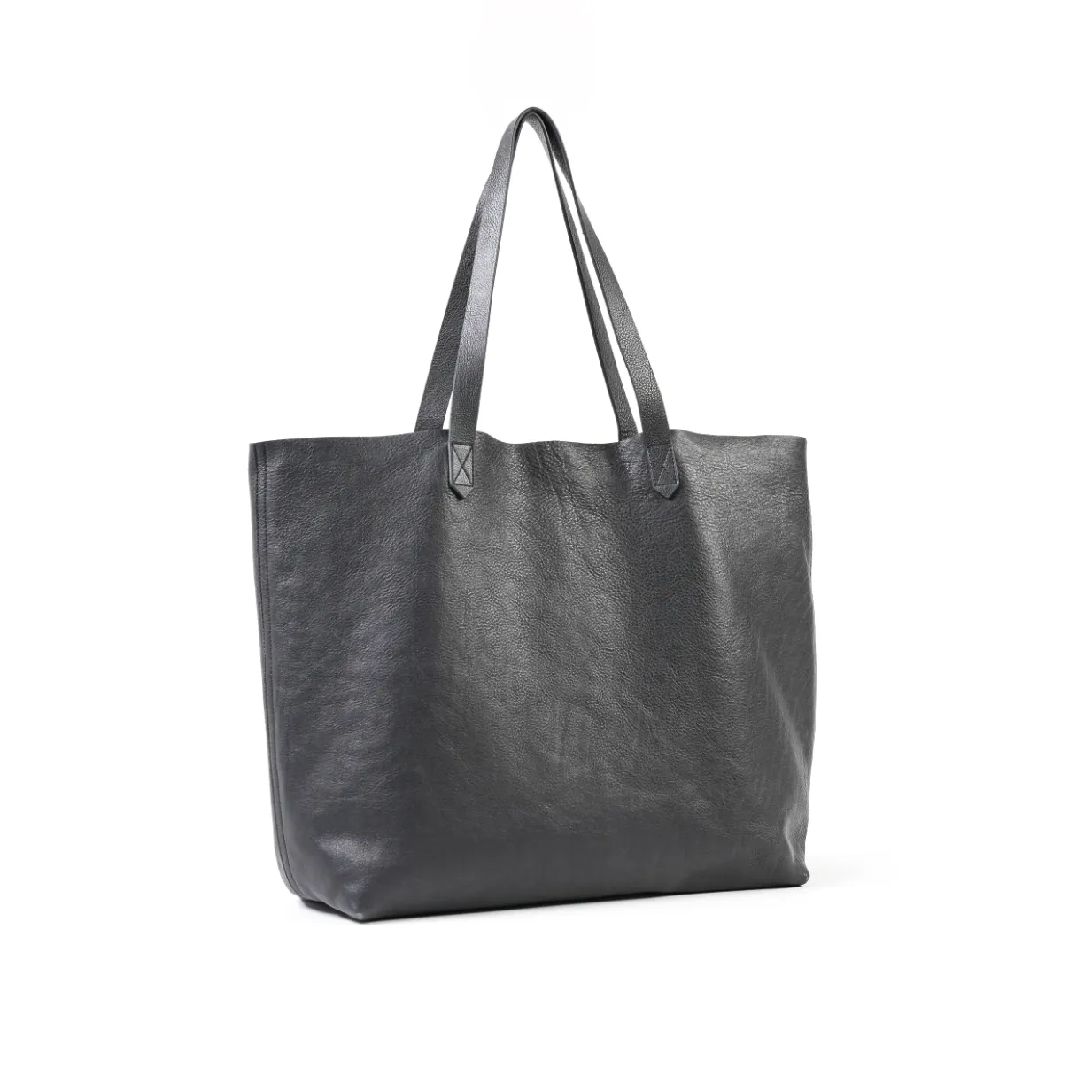 Leather Wide Tote - Black