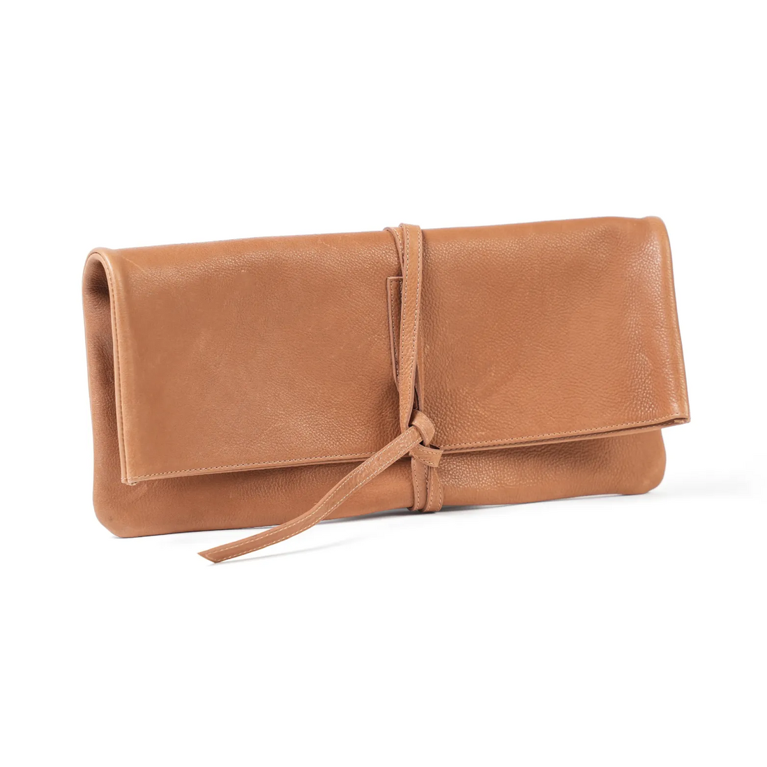 Leather -Tie Clutch-Caramel