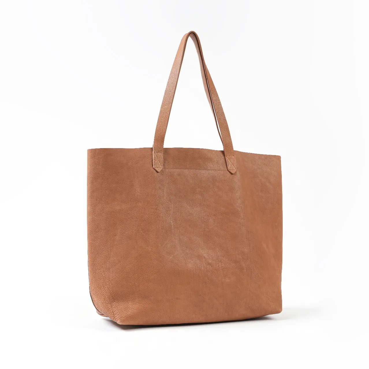 Leather Wide Tote - Caramel