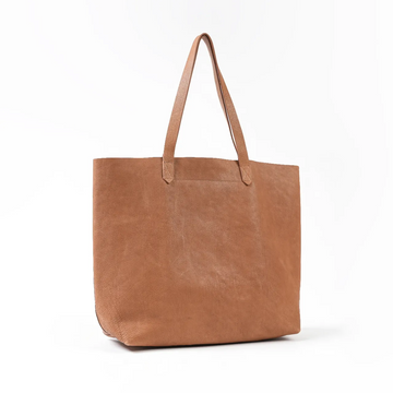 Leather Wide Tote - Caramel