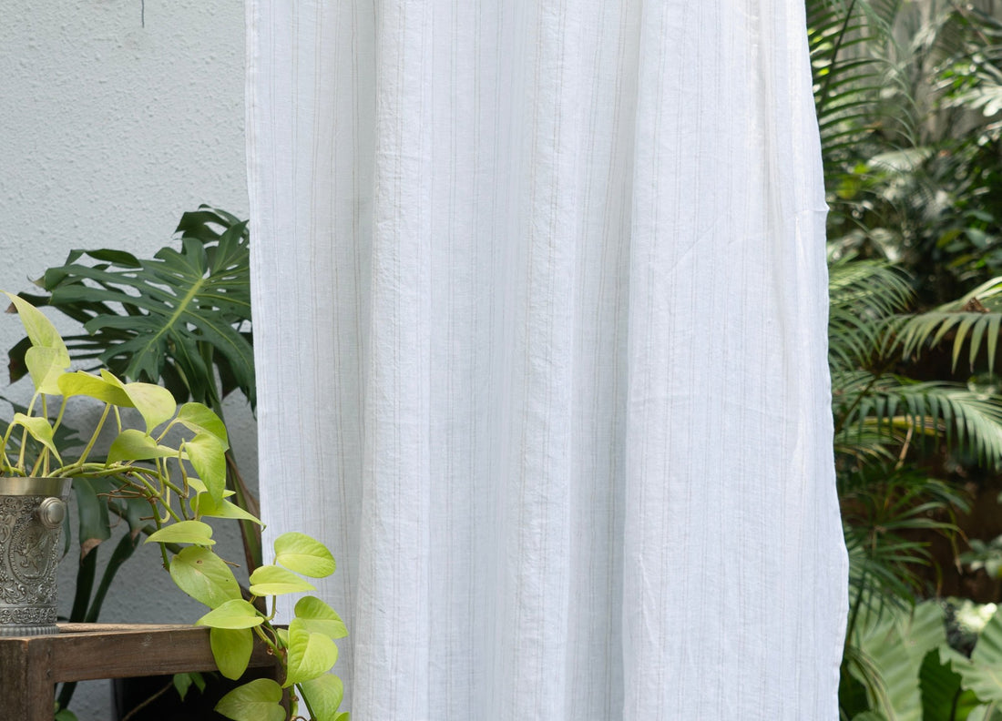 Linen Curtains- White-Natural Stripes