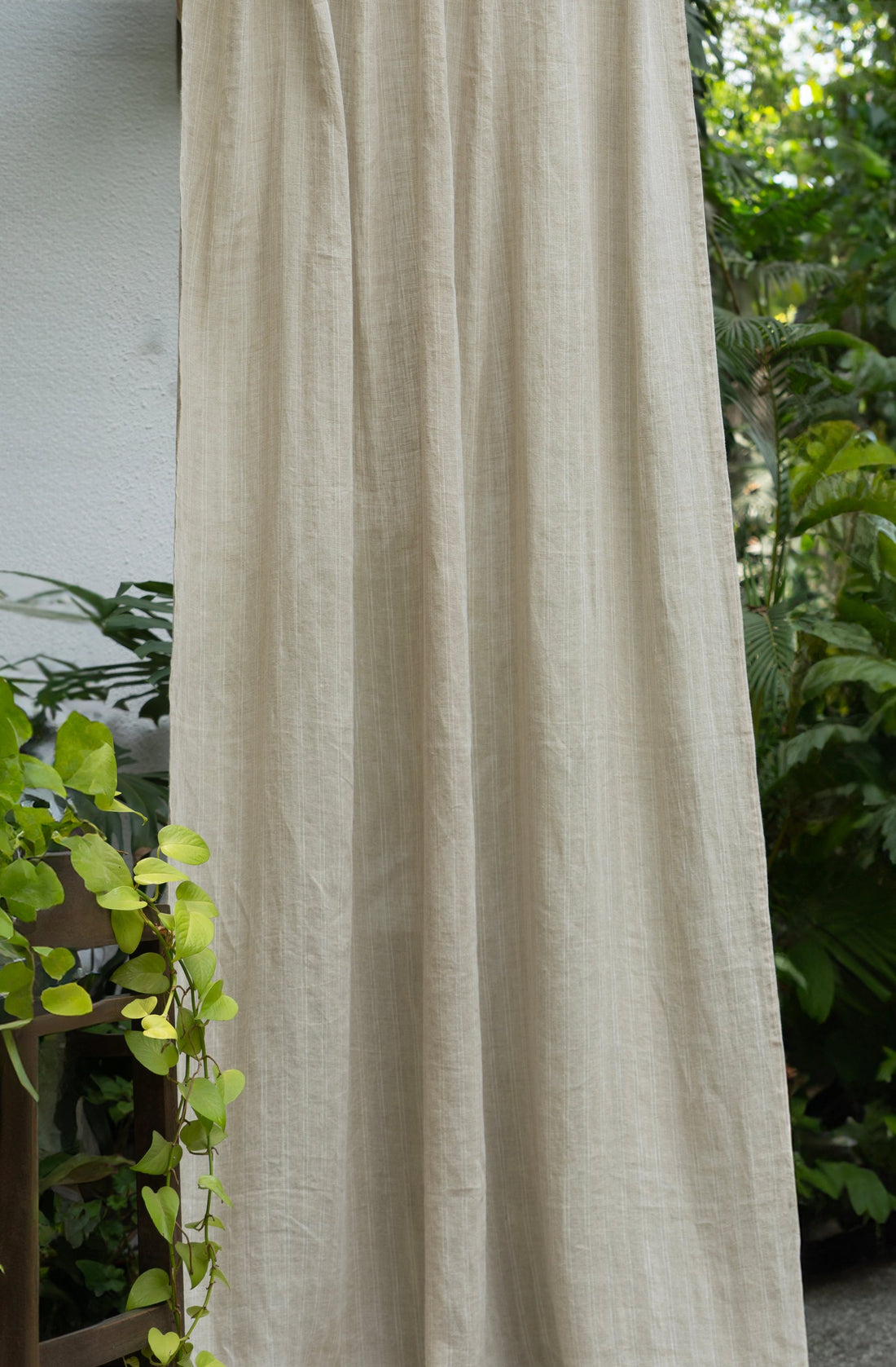 Linen Curtains-Natural-White Stripes