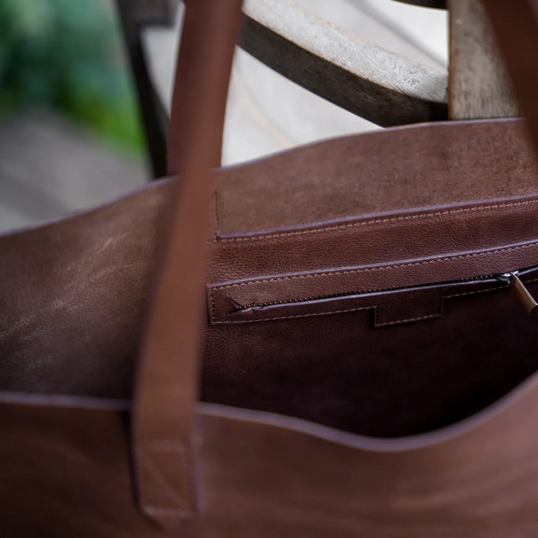 Leather Wide Tote - Dark Espresso