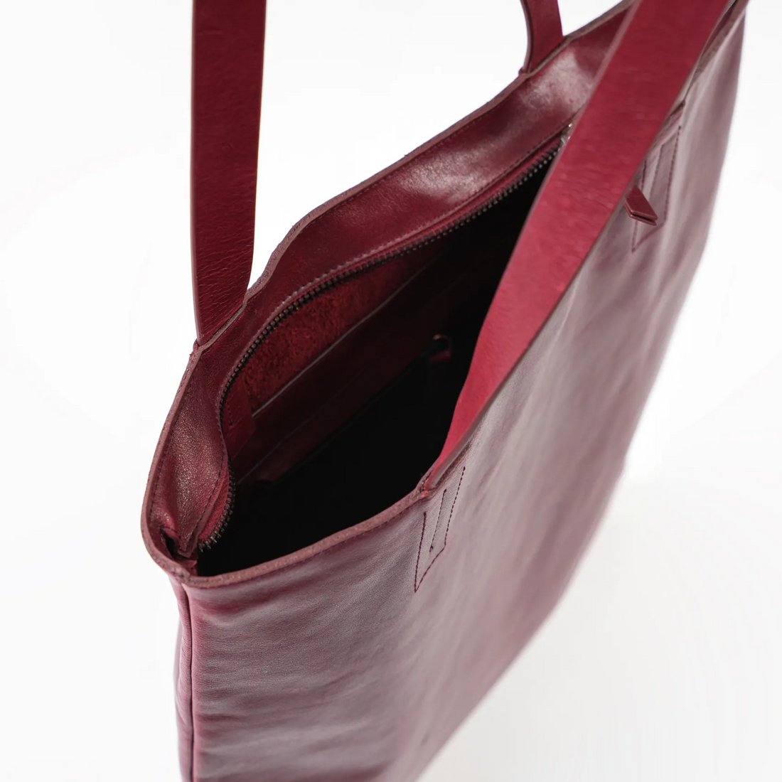 Leather Flat Tote-Maroon