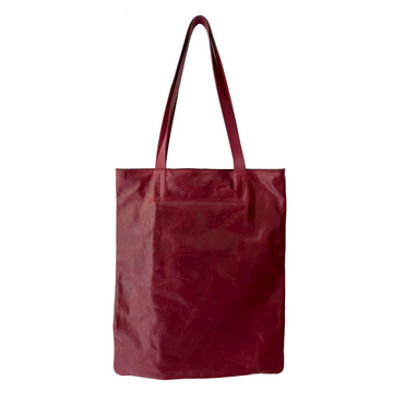 Leather Flat Tote-Maroon