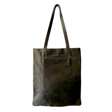 Leather Flat Tote-Olive