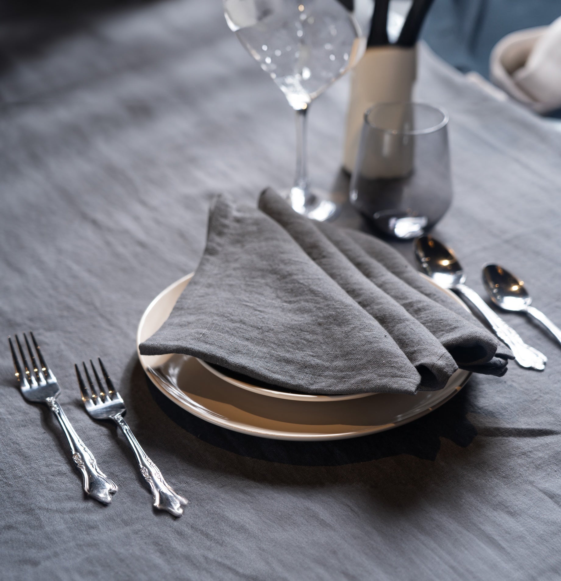 Table Cloth -Square -Pewter -with Table Napkins